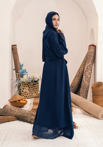 Zeina Front Open Abaya- Navy Blue