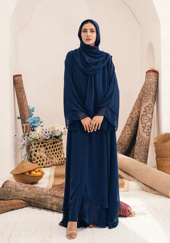 Zeina Front Open Abaya- Navy Blue